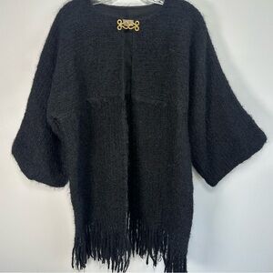 Black Fringe Women's Sweater Jacket Hand woven Open Front Cardigan